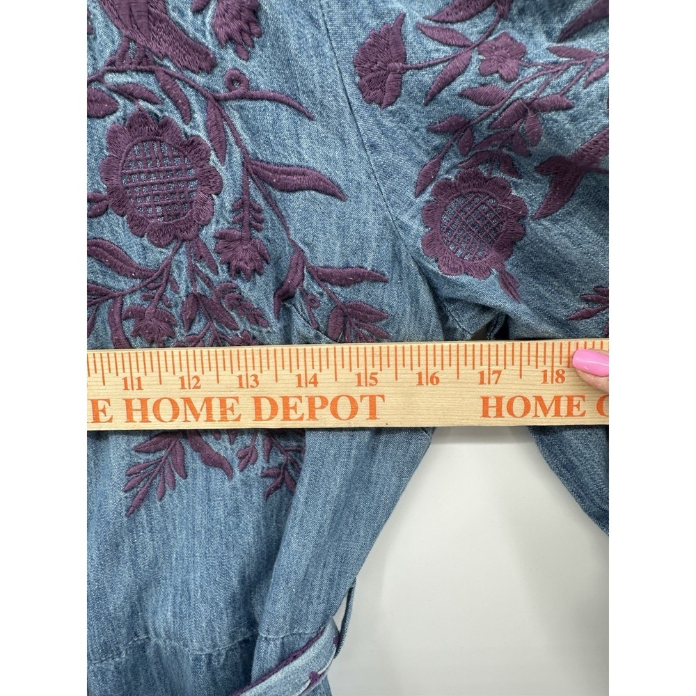 Sundance Blue Embroidered Cottagecore Denim Midi S Dress Western Boho Prairie - Picture 6 of 11